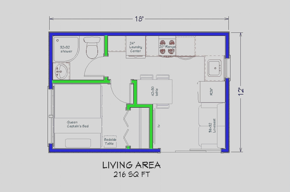 212sqft – 12’x18′ – 1bedrm/1bath – Tiny/Small House design – us – ala cart