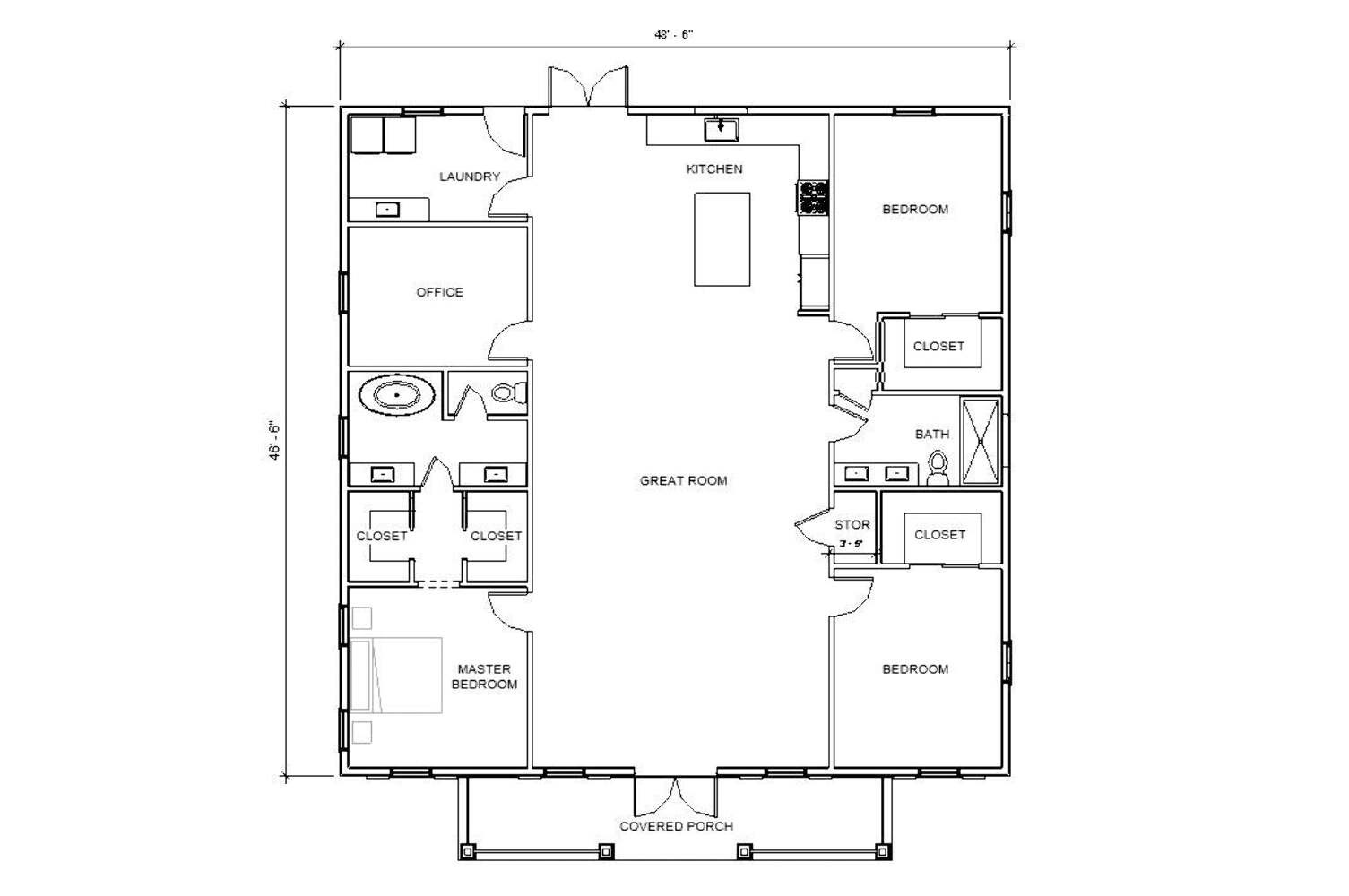 The Parkway House Design – Craftsman Cottage 3 bed 2 bath (48’x48′) Custom House