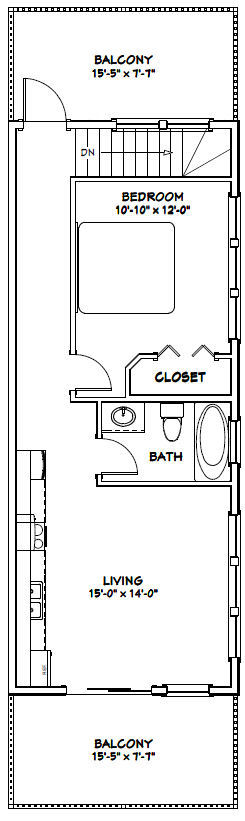 36×40 Apartment with 1-Car 1-RV Garage — PDF Floor Plan — 821 sqft — Model 1F