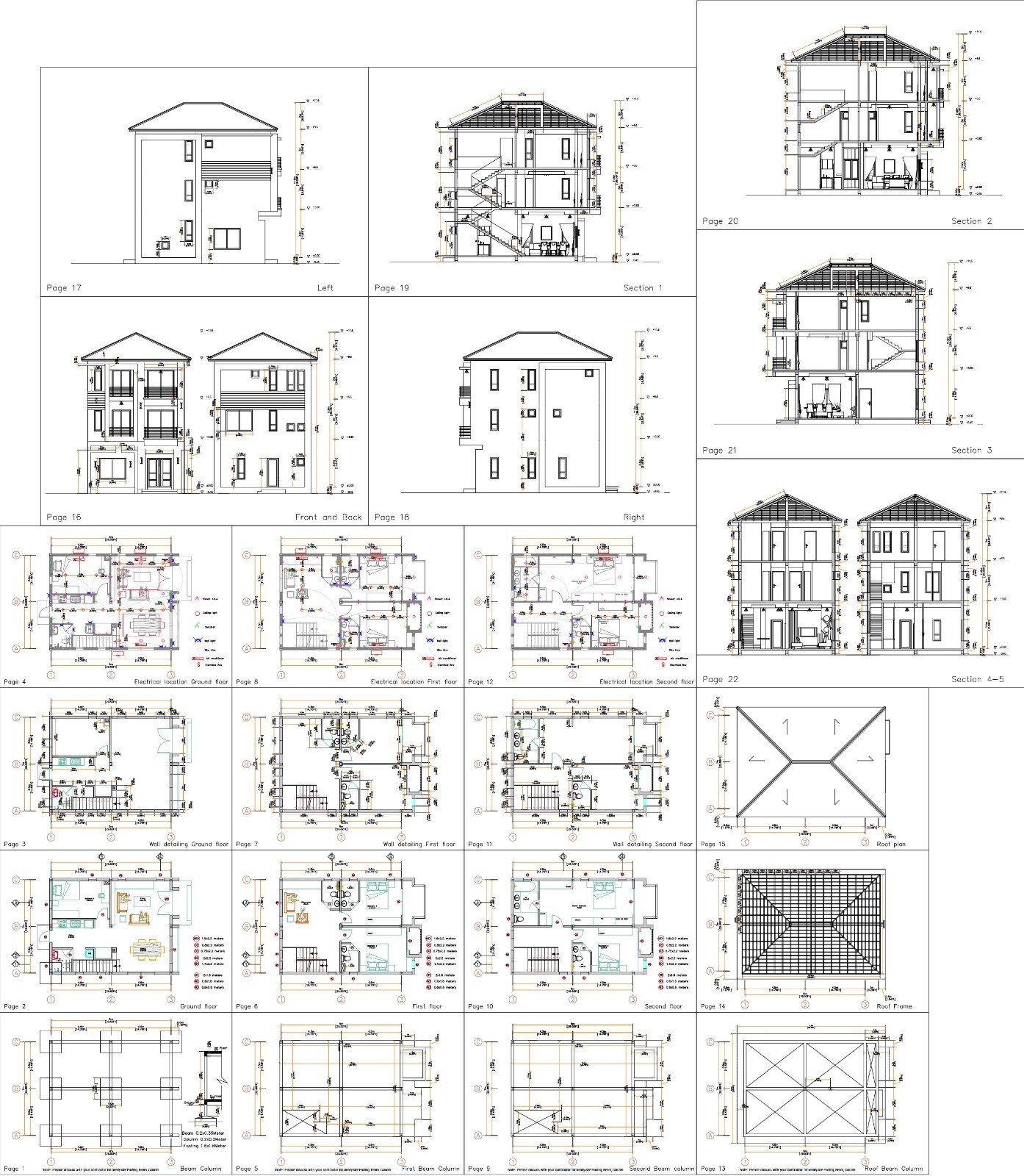 23×30 Feet House Design Plans 7×9 Meter 5 Beds 6 Baths Modern Hip (A4 Hard Copy)
