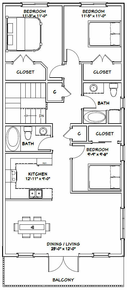 60×50 Apartment with 2-Car 2-RV Garage – PDF FloorPlan – 1,648 sqft – Model 2C