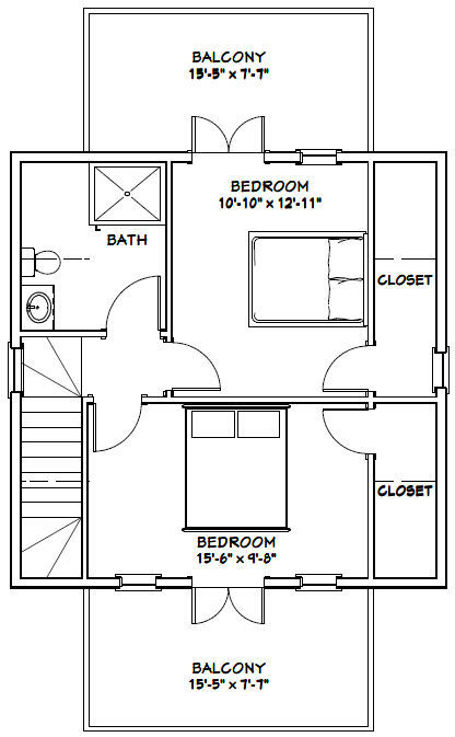 24×24 House — 2 Bedroom — 1.5 Bath 1,038 sq ft — PDF Floor Plan — Model 3I