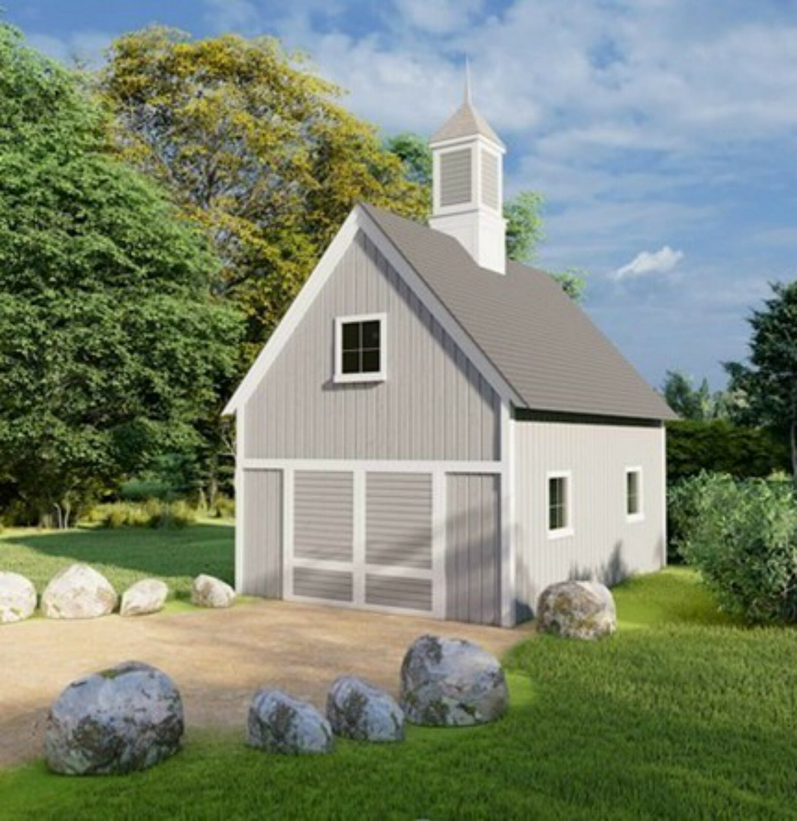One-Bay Country Garage with Loft – 3 Complete Sets of Pole Barn Plans (eB-102×3)