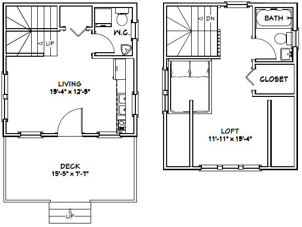 16×16 Tiny House — 492 sq ft — PDF Floor Plan — Model 3