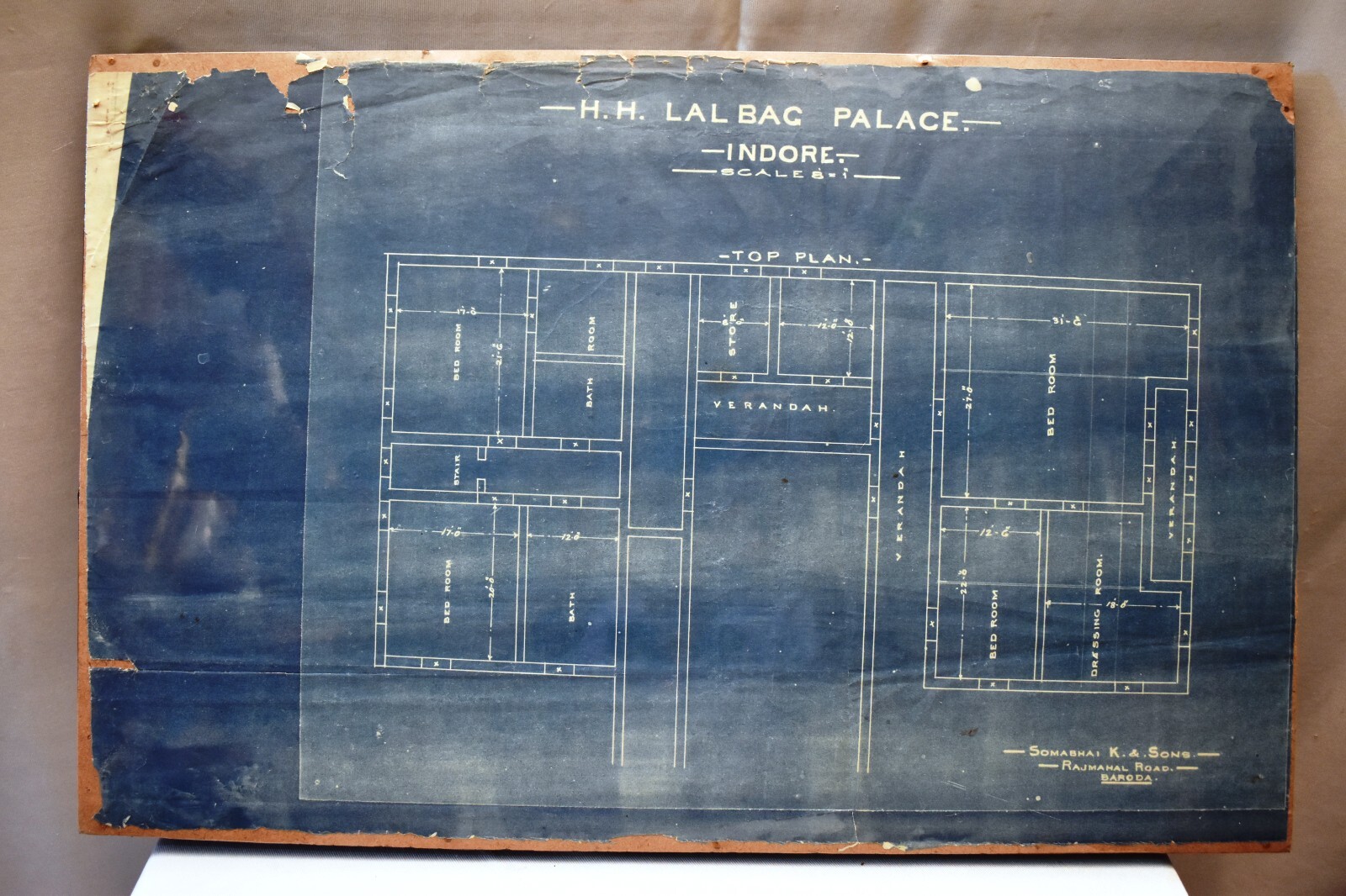Antique Lal Bagh Palace Indore Architectural Top Plan & Lay-Out 1926 Circa Old»1
