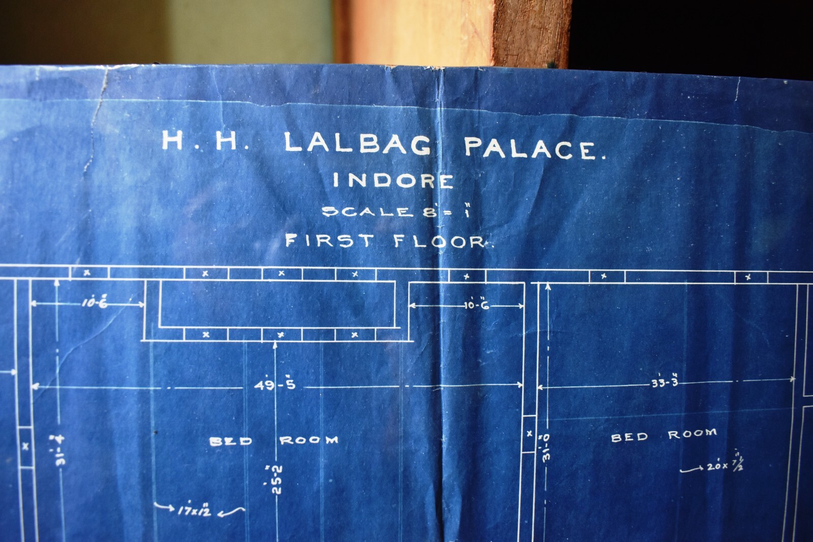 Antique Lal Bagh Palace Indore Architectural Plan & Lay-Out First Floor 1926 Old