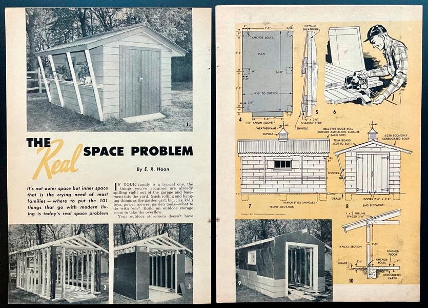 Shed Designs 1961 PLANS Tractor~Lean-to Additions~Collapsible~Storage~Garden
