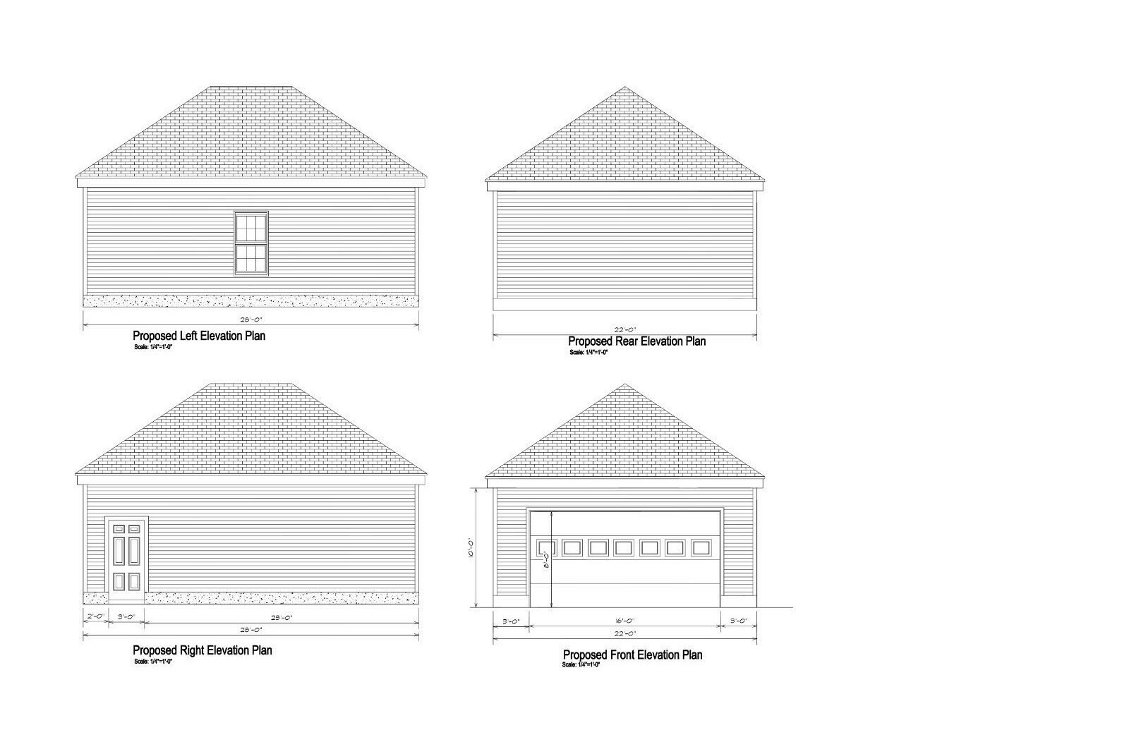 22’X28′ HIP ROOF GARAGE PLANS 22’X28′ TWO CAR GARAGE 19-2228HIP-7 w/ mat’l list