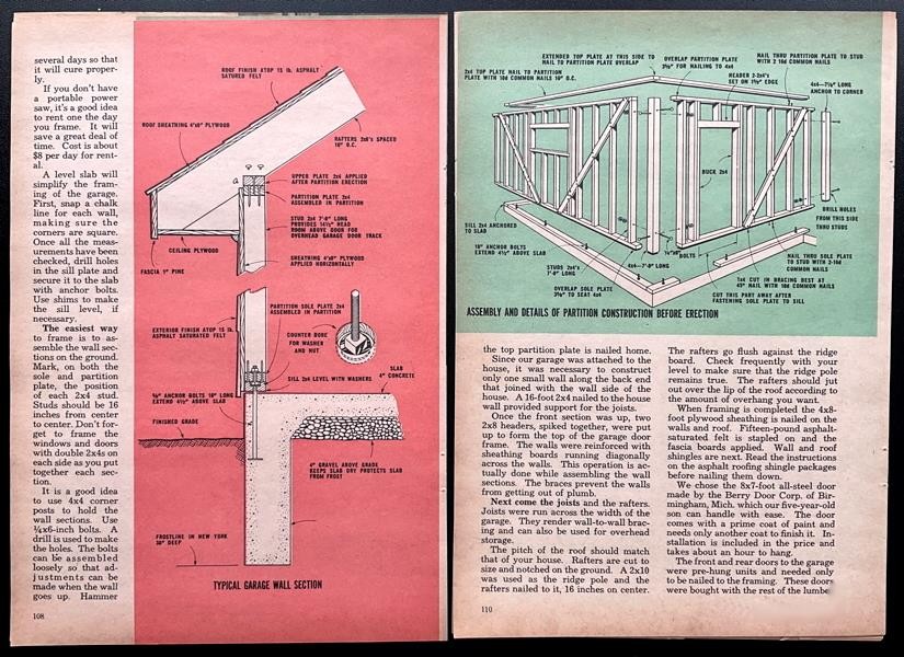 14’ x 25’ Attached Garage Addition 1961 HowTo Build PLANS w/Entrance Door