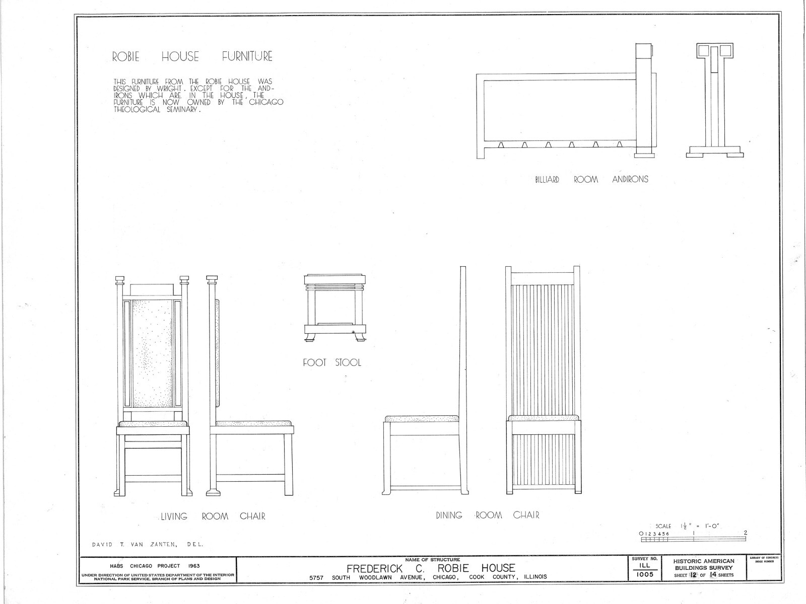 Frank Lloyd Wright Prairie Style Home – Robie House, 25 sheet set, PRINTED