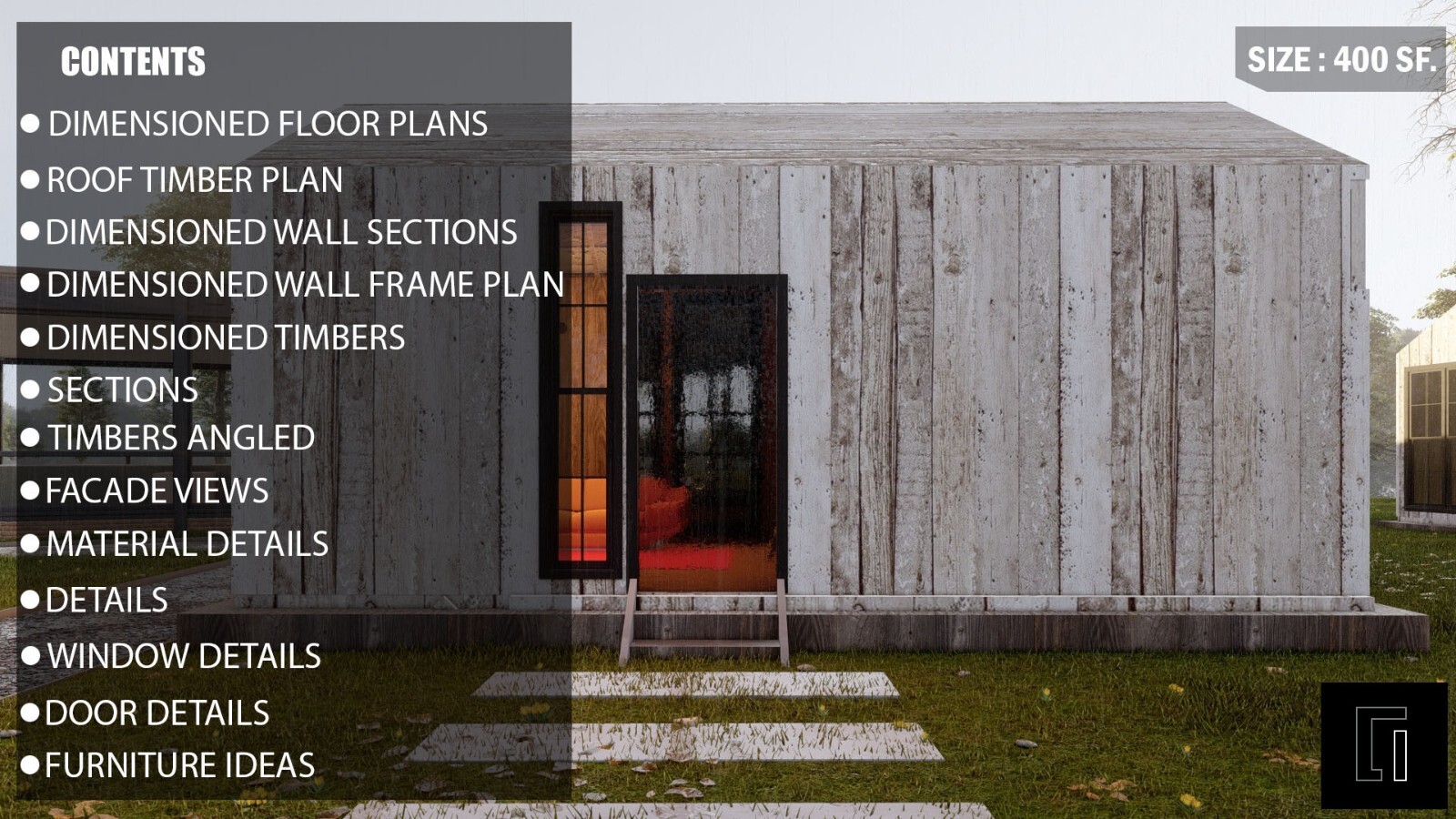 Modern A-Frame Cabin House Architectural Plan 400SF , DIY Tiny House Plan