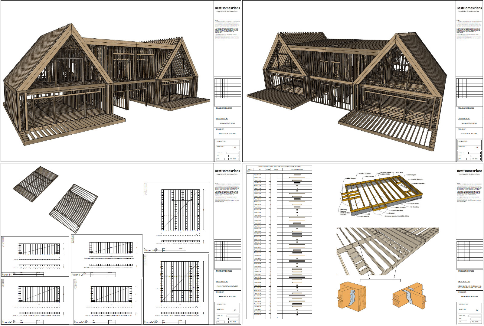 86’x29’ 6 Beds, 8 Baths Double A-Frame House Architecture Plans PDF Download.