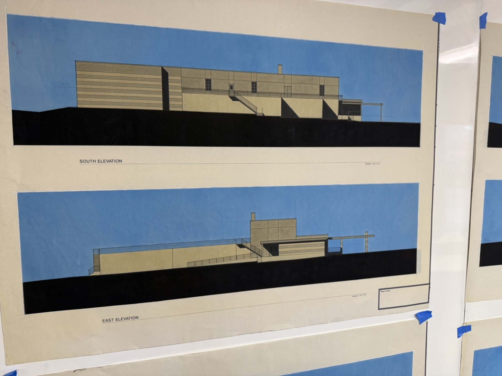 Modernist Architectural Elevation Prints Set of 7 Large 30×40 Paper Drawings