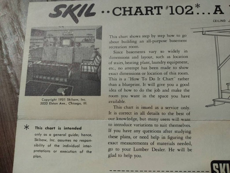 MCM Basement Rec Room Bar Building Plans DIY Retro Vintage 1950s Skil Chart 102