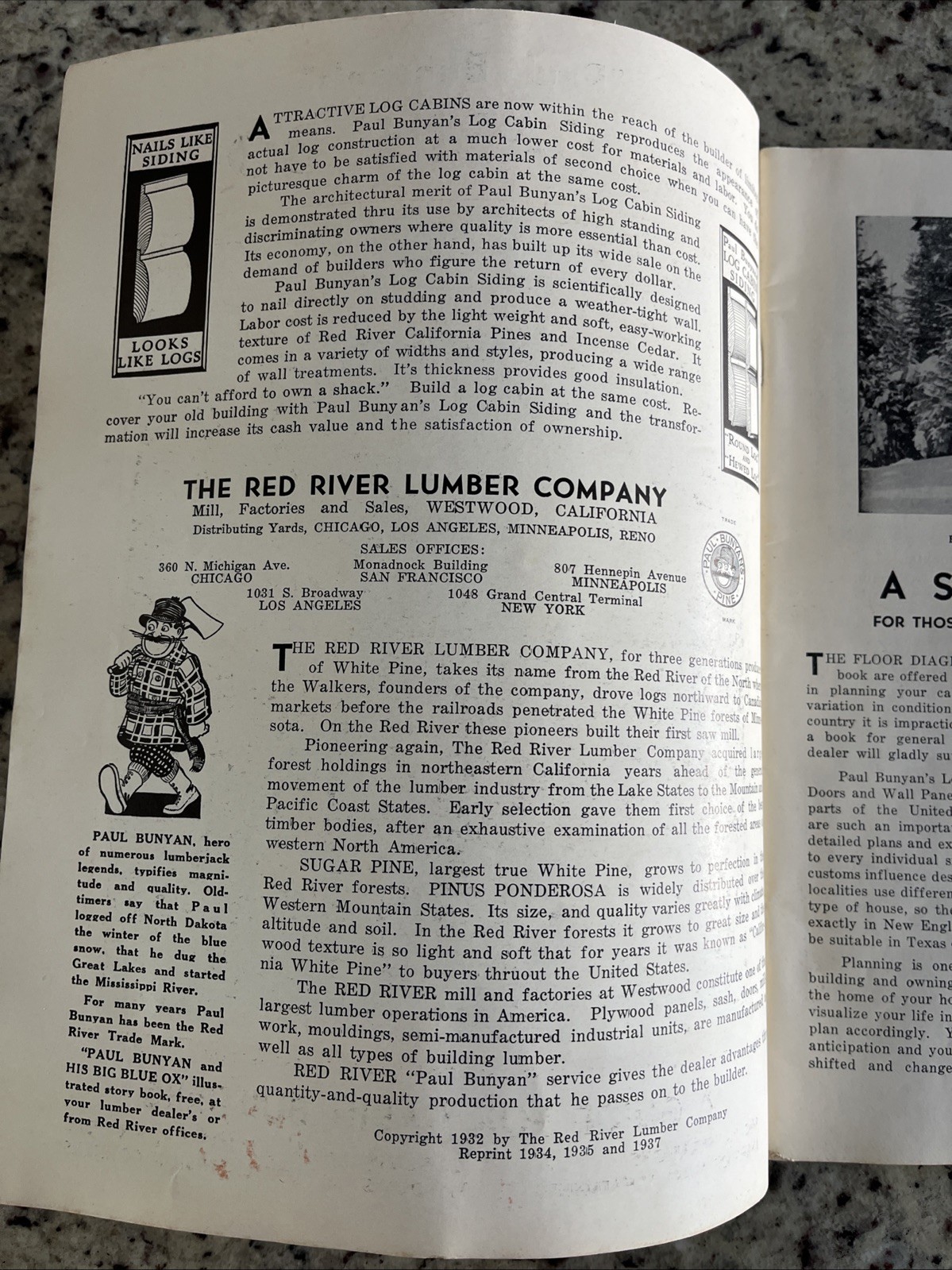 Vintage 1937 Paul Bunyan Log Cabin Plan Guide Cinder Cone Dance Hall Standish CA