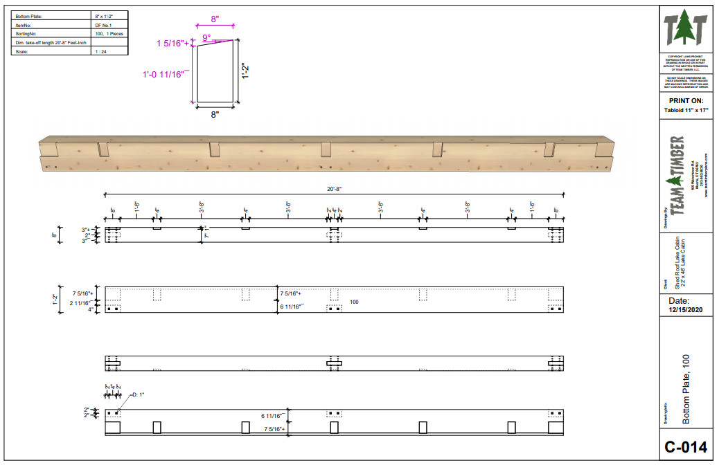 22′ x 46′ Timber Frame Lake Cabin Plan Package