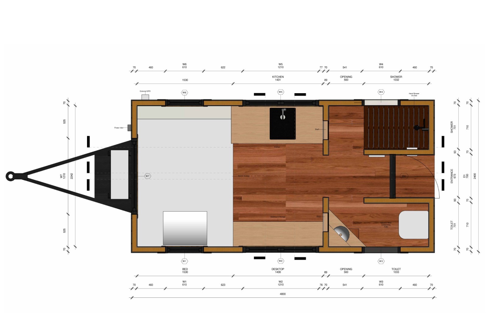 Generic Wood Construction Tiny Mobile Home Building Plans – 15’9″» x 7’10″» – 12