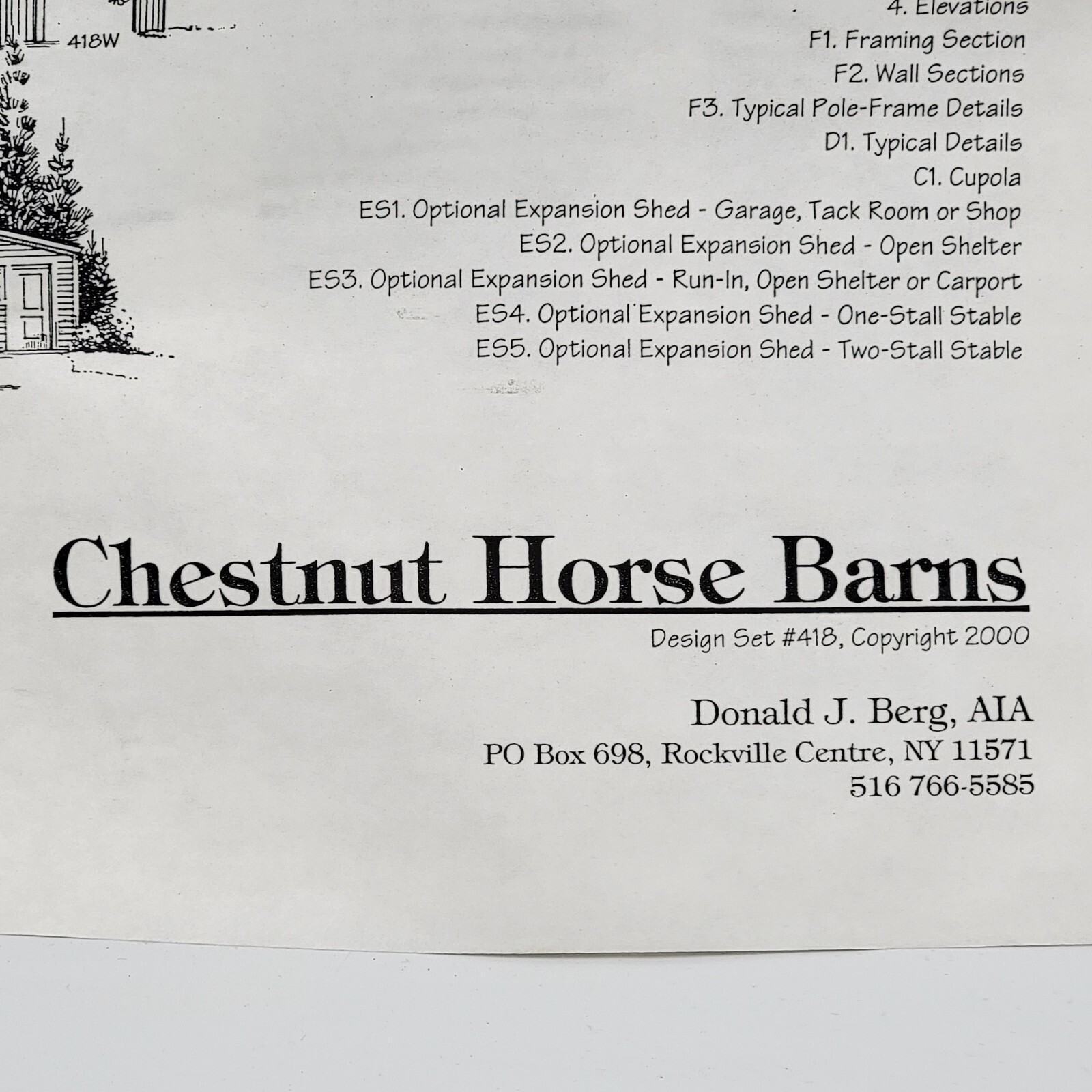 Chestnut Horse Barns – Complete Set of Plans 20X24 Pole Barn Building & Options