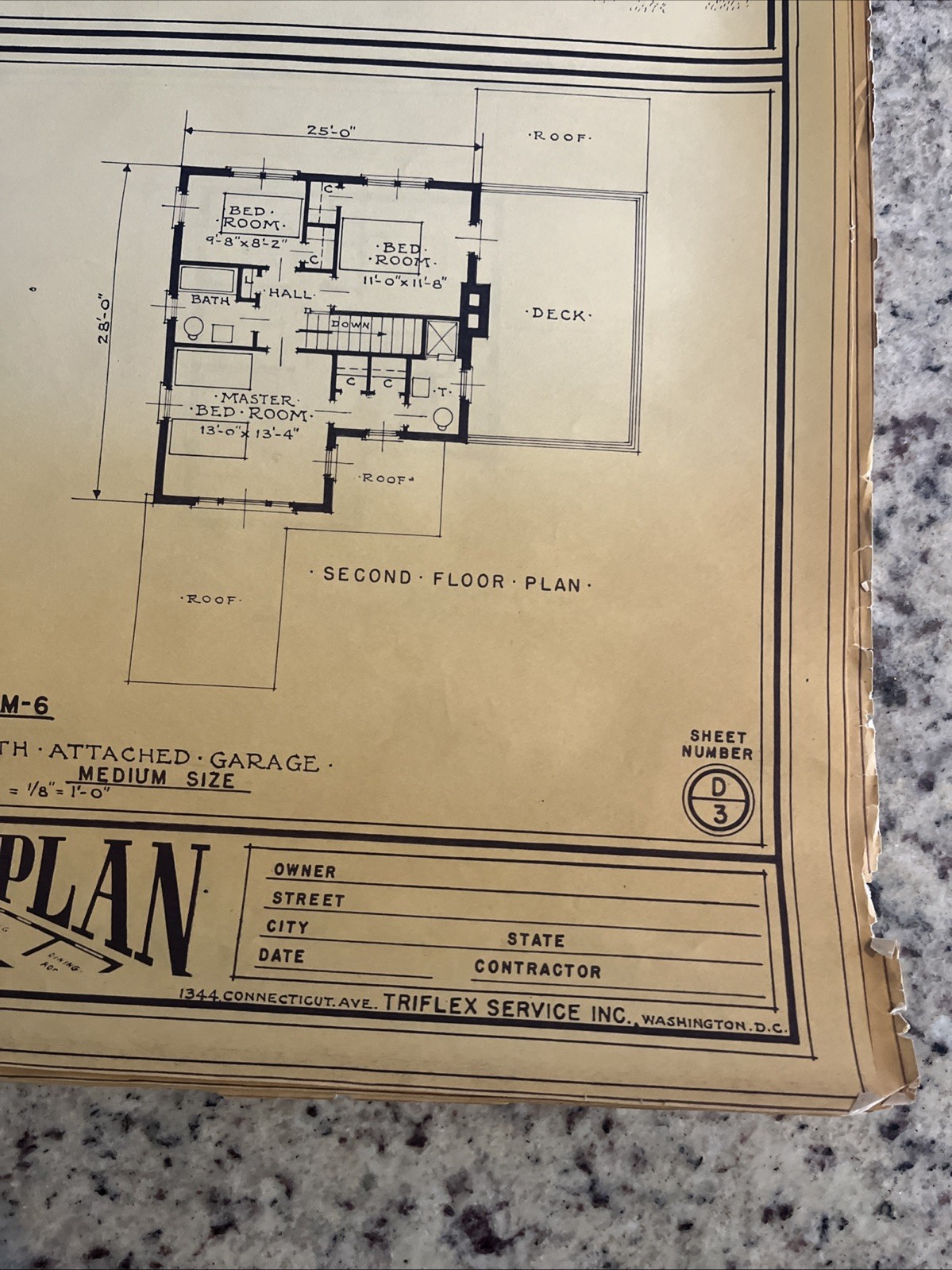 Vintage 1948 MCM Contemporary Home Blueprint Triflex Service Washington DC Plan