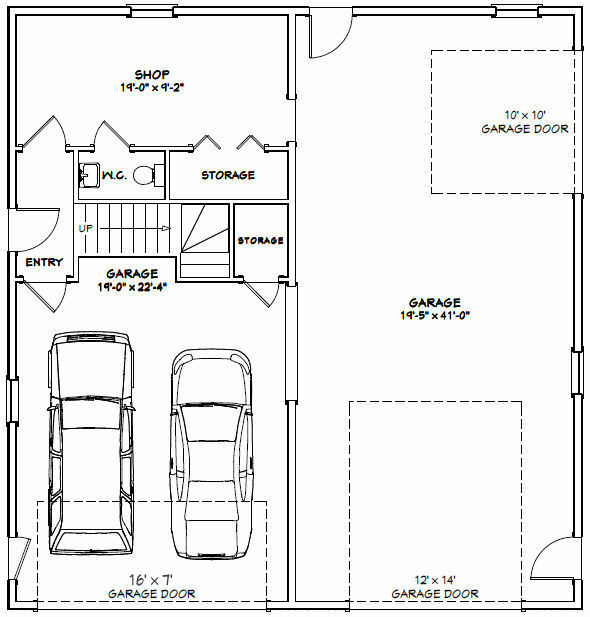40×42 Apartment with 2-Car 1-RV Garage – PDF FloorPlan – 1,153 sqft – Model 2A