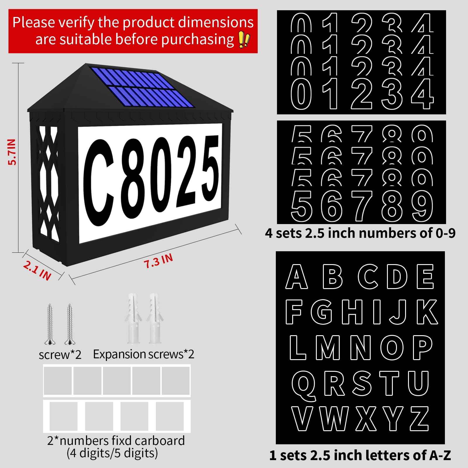 IVWVI Solar House Numbers, Lighted Address Number 7.3×5.7inch, Black