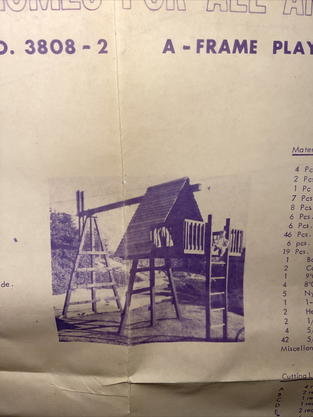 Better Homes For all America design 3808-2 50178 A-Frame play unit Build Plans
