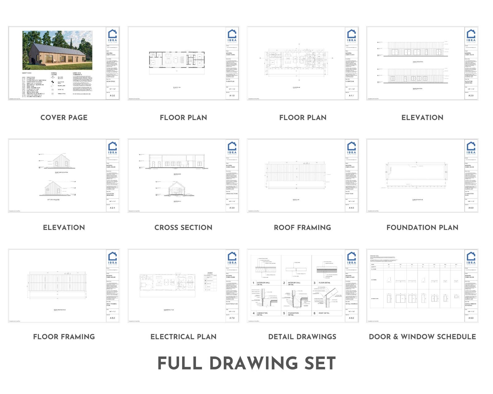 Modern Cabin House, 20′ x 70′, 1400 Sq Ft, 3 Bed 2 Bath, Architectural Plans