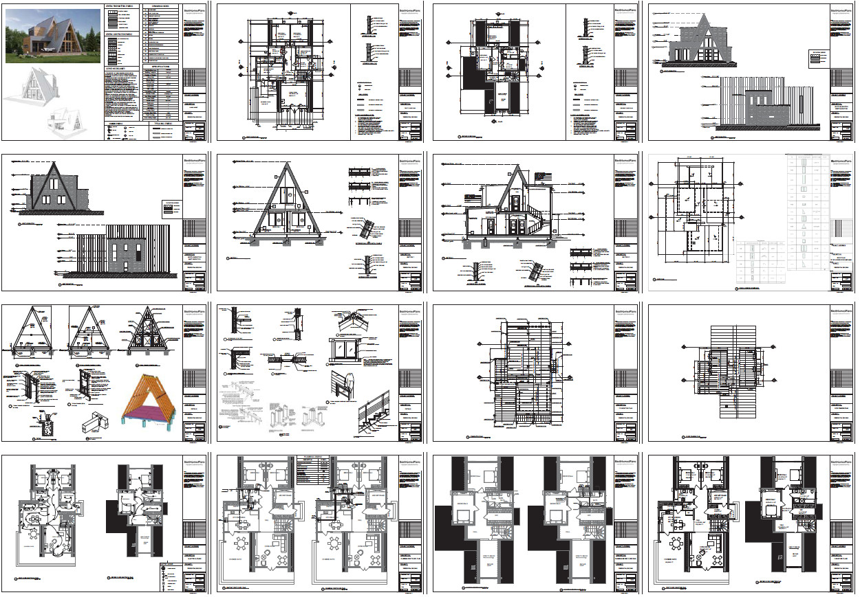 41’x66’ 4 Bedroom, 3 Baths Modern A-Frame Cabin Architecture Plans PDF Download.