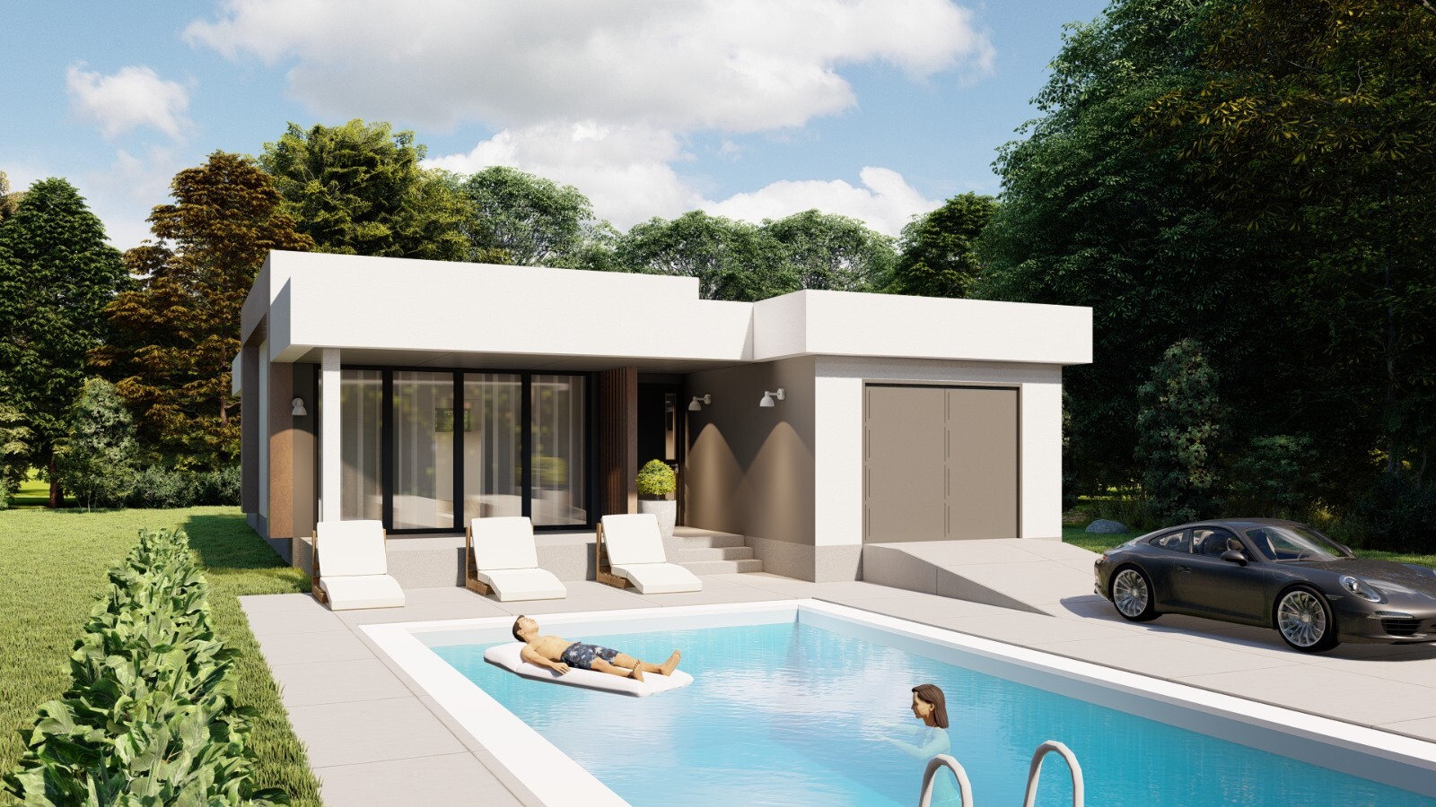 Modern 2 Bedroom 2 Bathroom House Floor Plan Flat Roof, 1145 Square Feet/106 m2
