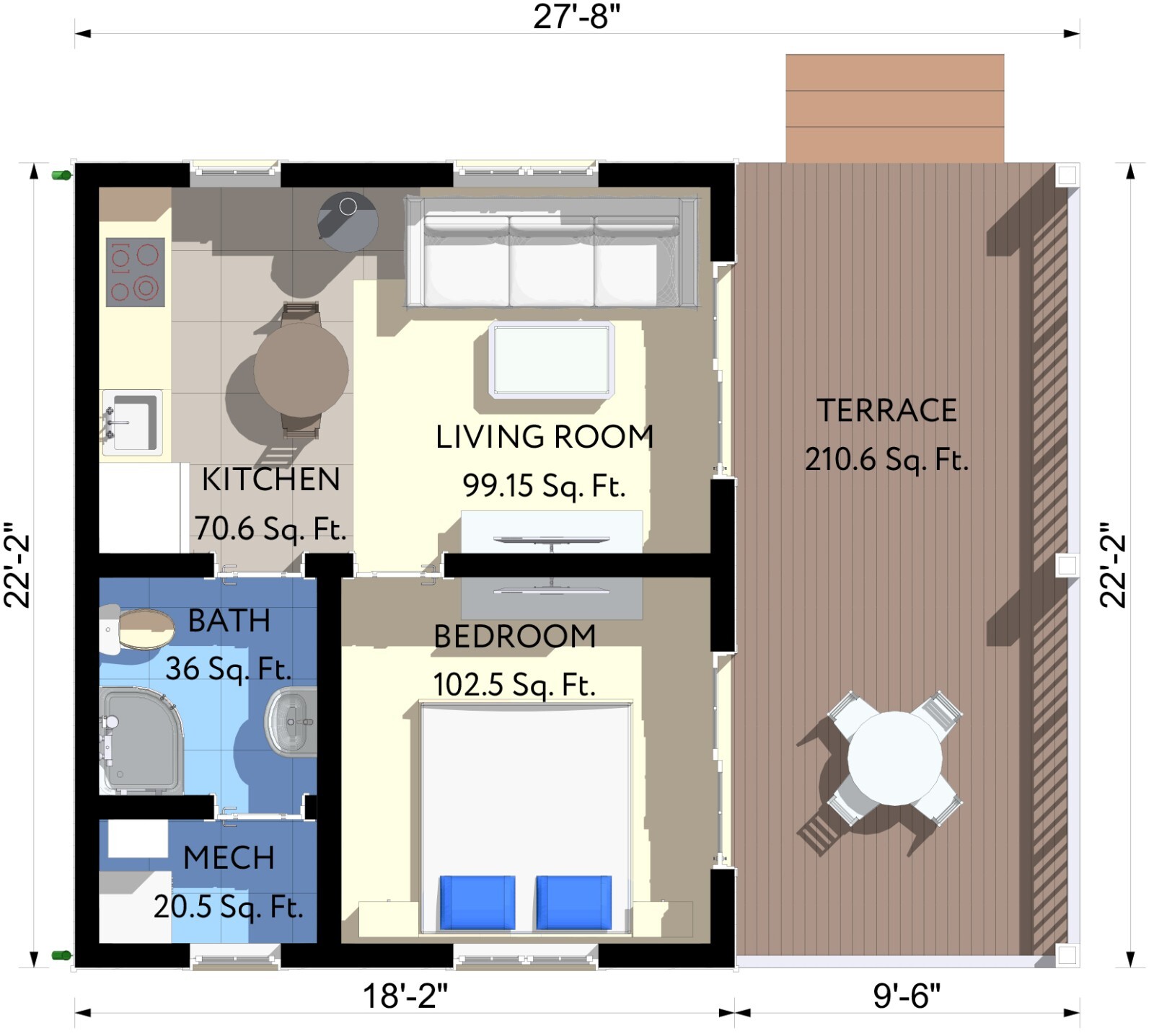 Cozy Charming Tiny House 1 Bed, 1 Bath Architectural Build Plans PDF Download