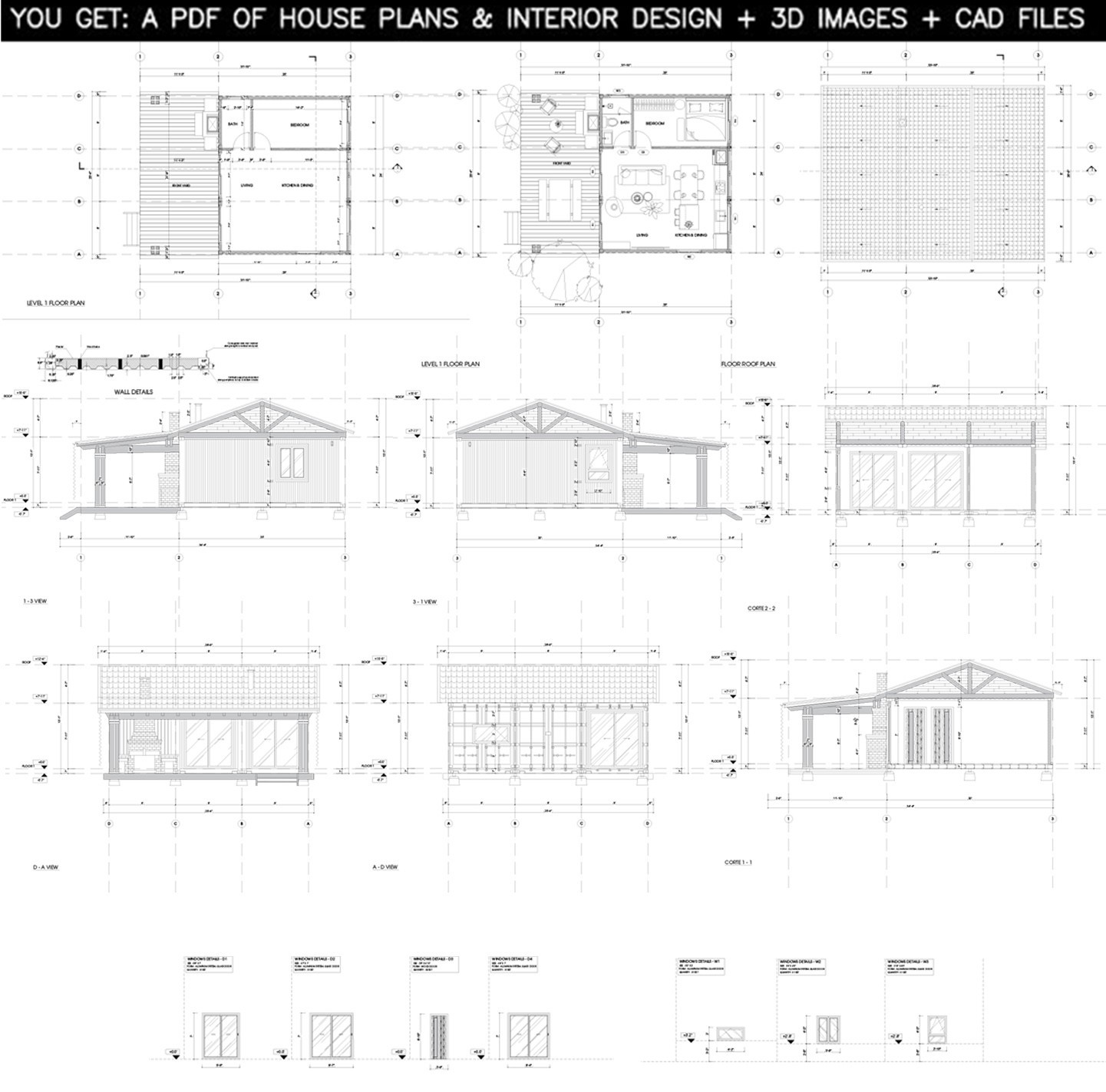 Container house plans – 1 bedroom – 1 bathroom – Digital PDF File