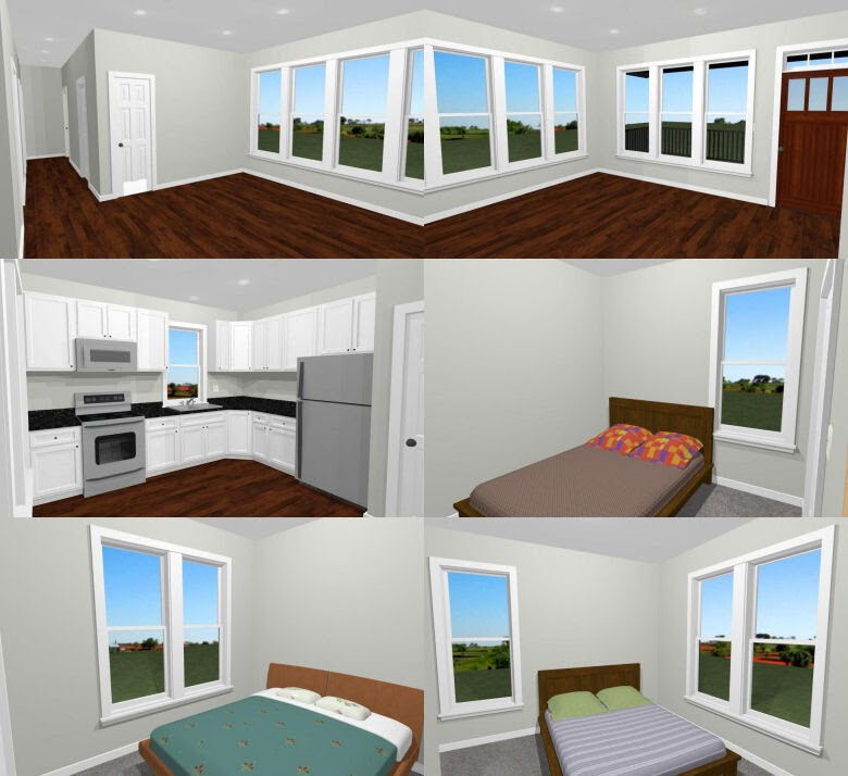 28×36 House — 3 Bedroom 1 Bath — 1,008 sq ft — PDF Floor Plan — Model 1J