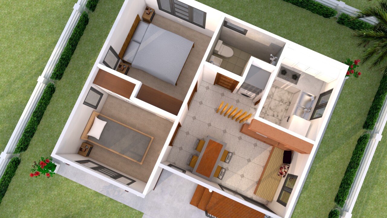 Custom Small House Plan 7×6 Meter 23×20 Feet 2 Beds 1 Bath Hip (A4 Hard Copy)