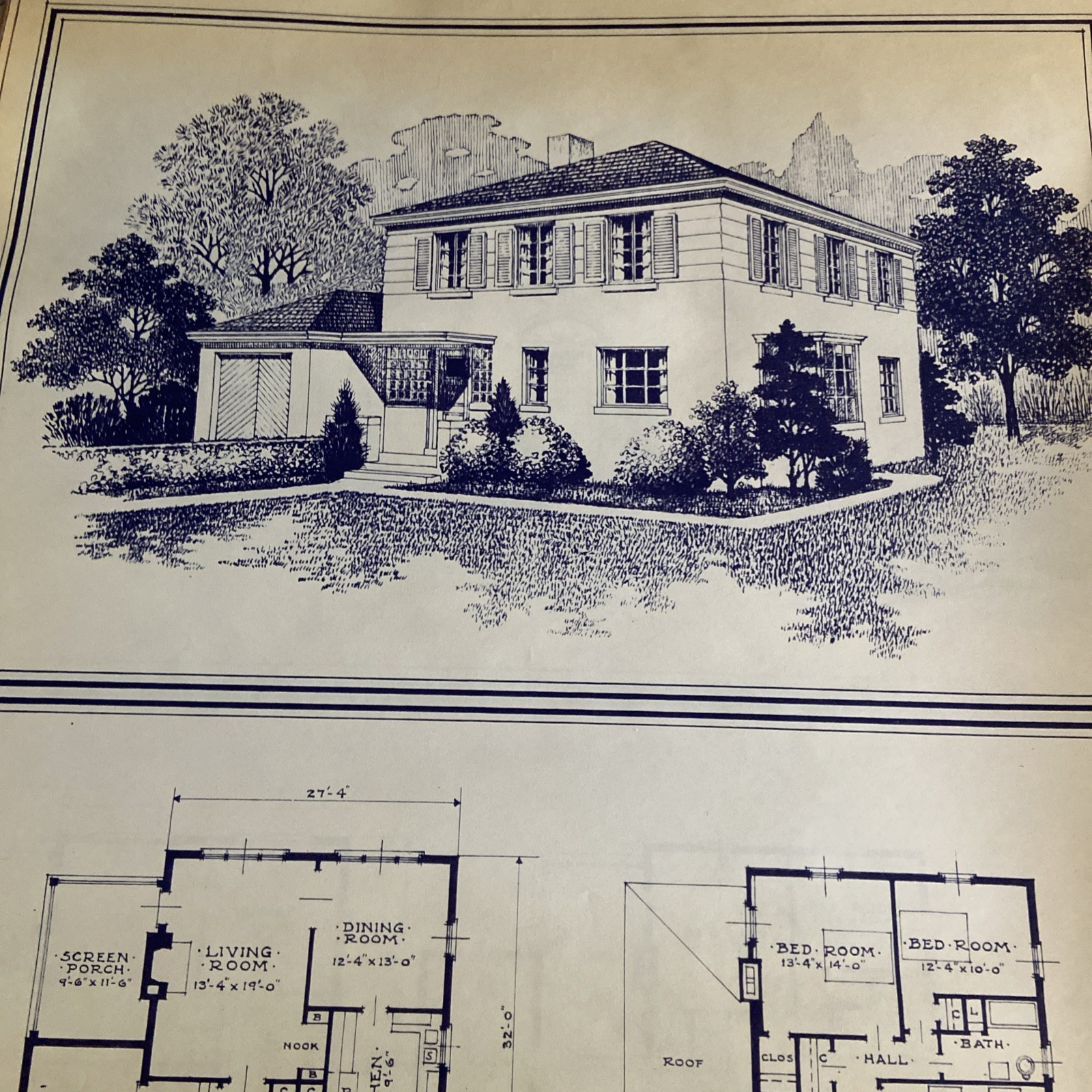 Vintage 1948 4 Square Home Plan Drawing Blueprint Triflex Service Washington DC