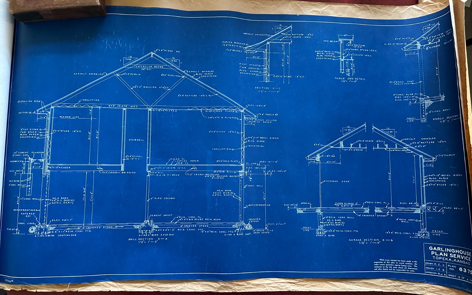 1955 Garlinghouse Plan Service #6375 6 Pgs. Blueprints Modern MidCentury Home