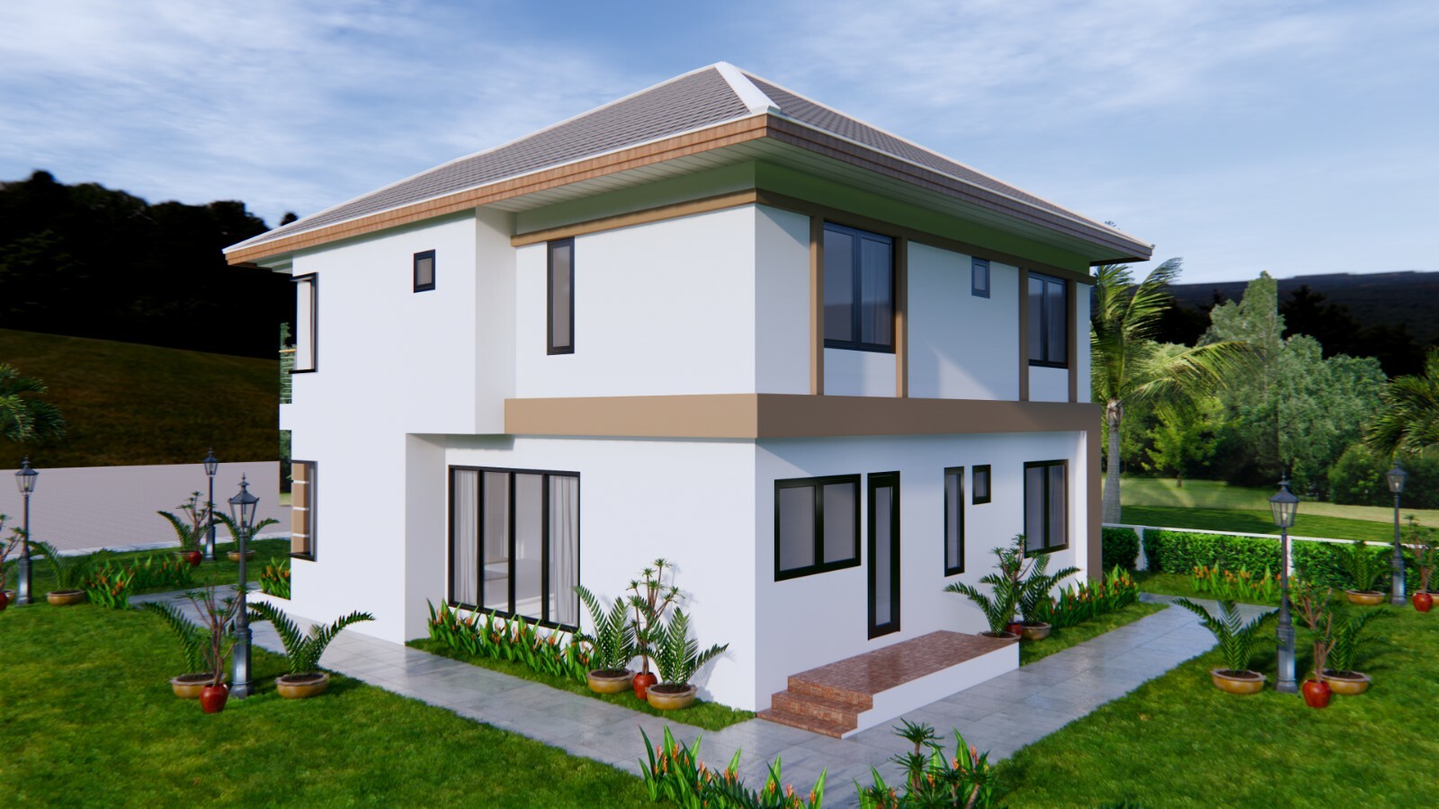 House Plans 30×36 Feet 9×11 Meter 4 Beds 3 Bath Hip Roof PDF Plan (A4 Hard Copy)