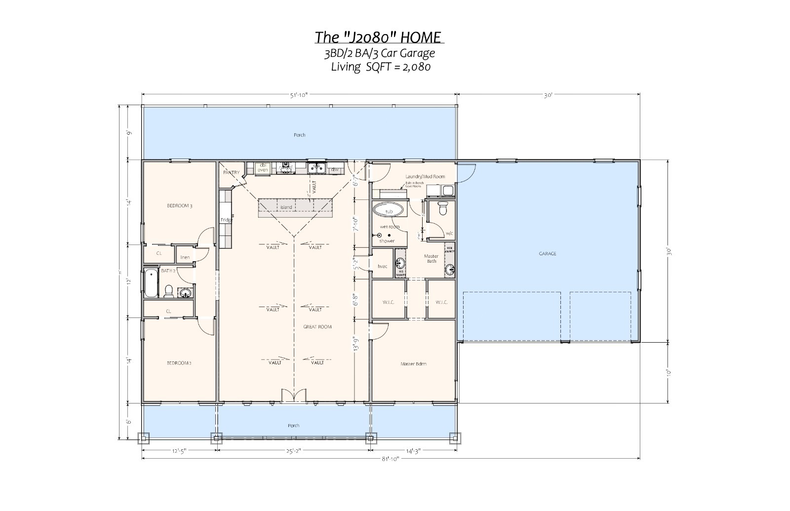 2,080 Sqft (Living) Modern Farm House with – 3 Bedrooms and 2 Baths with Garage