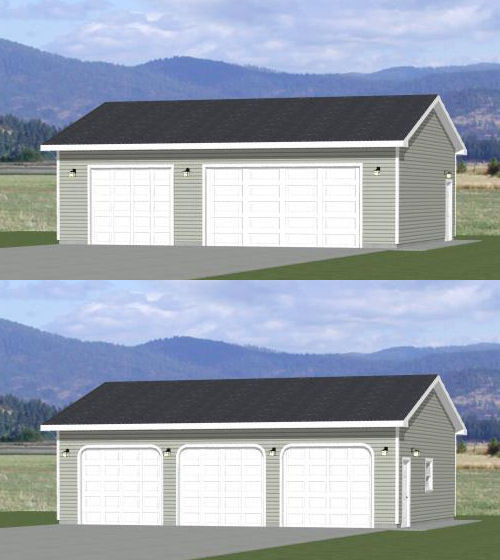 36×28 3-Car Garage — 1,008 sq ft — PDF Floor Plan — Model 11A