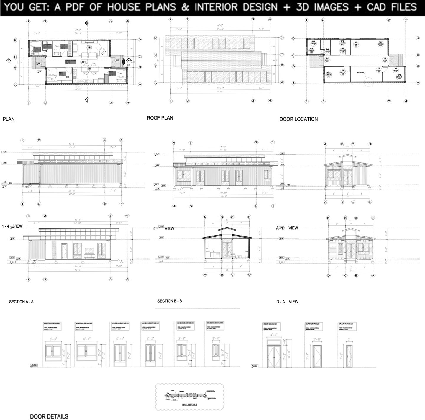 Container house plans – 3 bedrooms – 1 bathroom – Digital PDF File