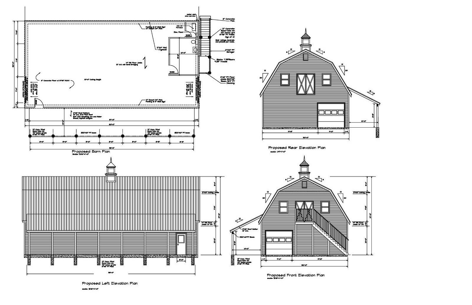30’X60′- 60’X30′ GARAGE PLANS GAMBREL ROOF GARAGE PLANS 17-3060-GMB-1