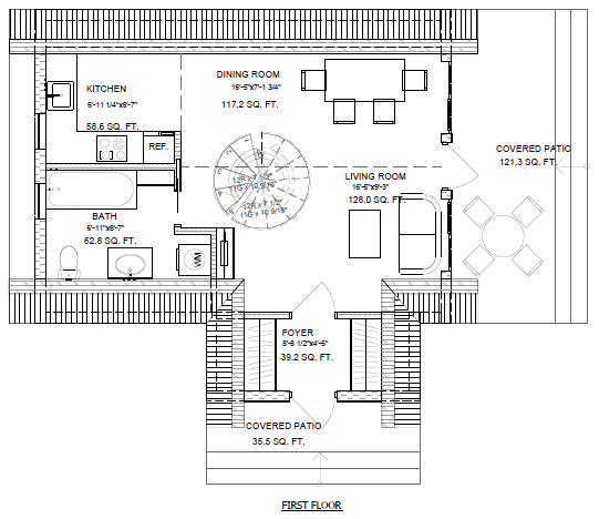 34’x28’ 1 Bedroom, 1 Bath Cozy A-Frame Cabin Architectural Plans PDF Download.