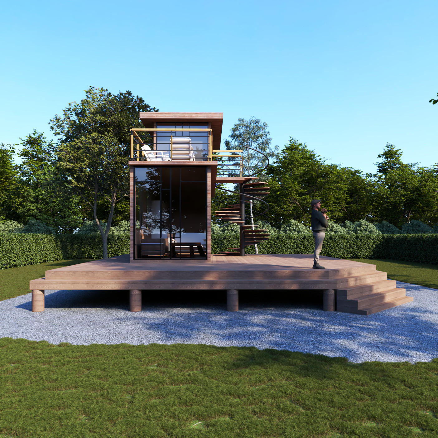 Modern Two Story Cabin House Plan 3D images DWG CAD File And PDF For Blueprint