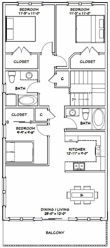 60×50 Apartment with 2-Car 2-RV Garage – PDF FloorPlan – 1,648 sqft – Model 2B
