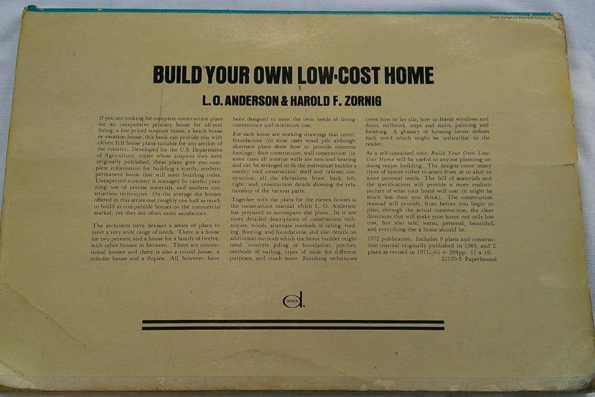 Build Your Own Low-Cost Home 1972 Dover House Plans Blueprint Manual