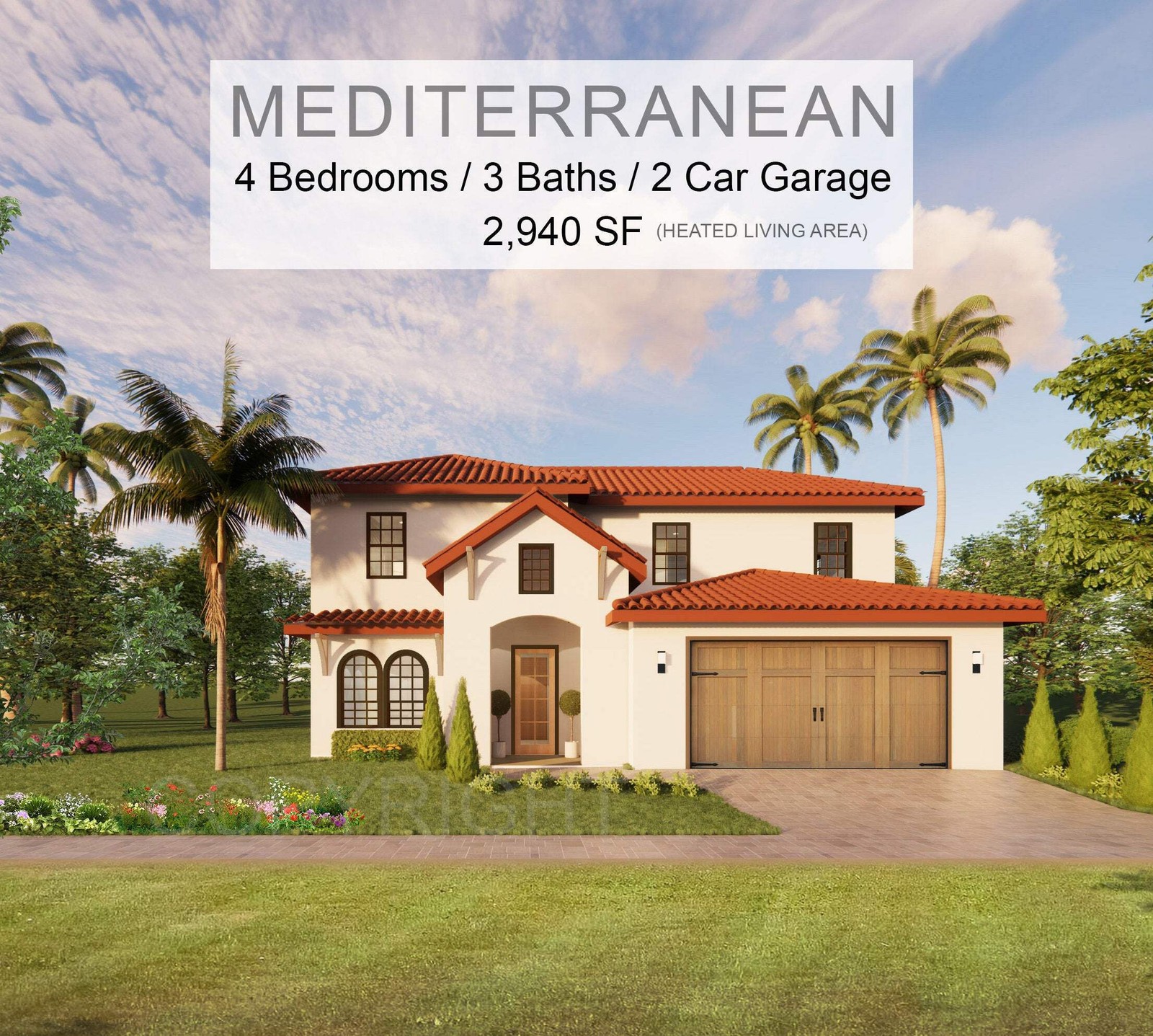 Sonora Grove – Luxury Mediterranean House Plan Design – 4 Bed 3 Bath 2940 sq ft