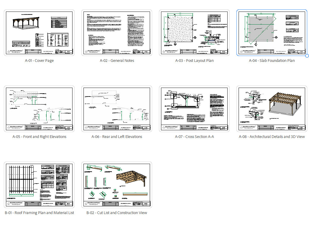 Modern Wood Carport plan 24’x24’ Pavilion Detailed Blueprints