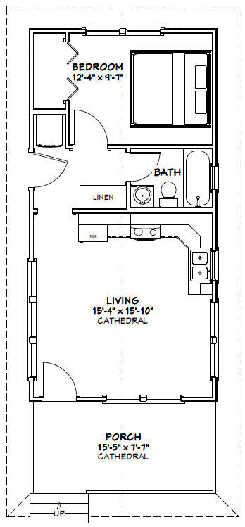 16×32 Tiny House — 511 sq ft — PDF Floor Plan — Model 2F