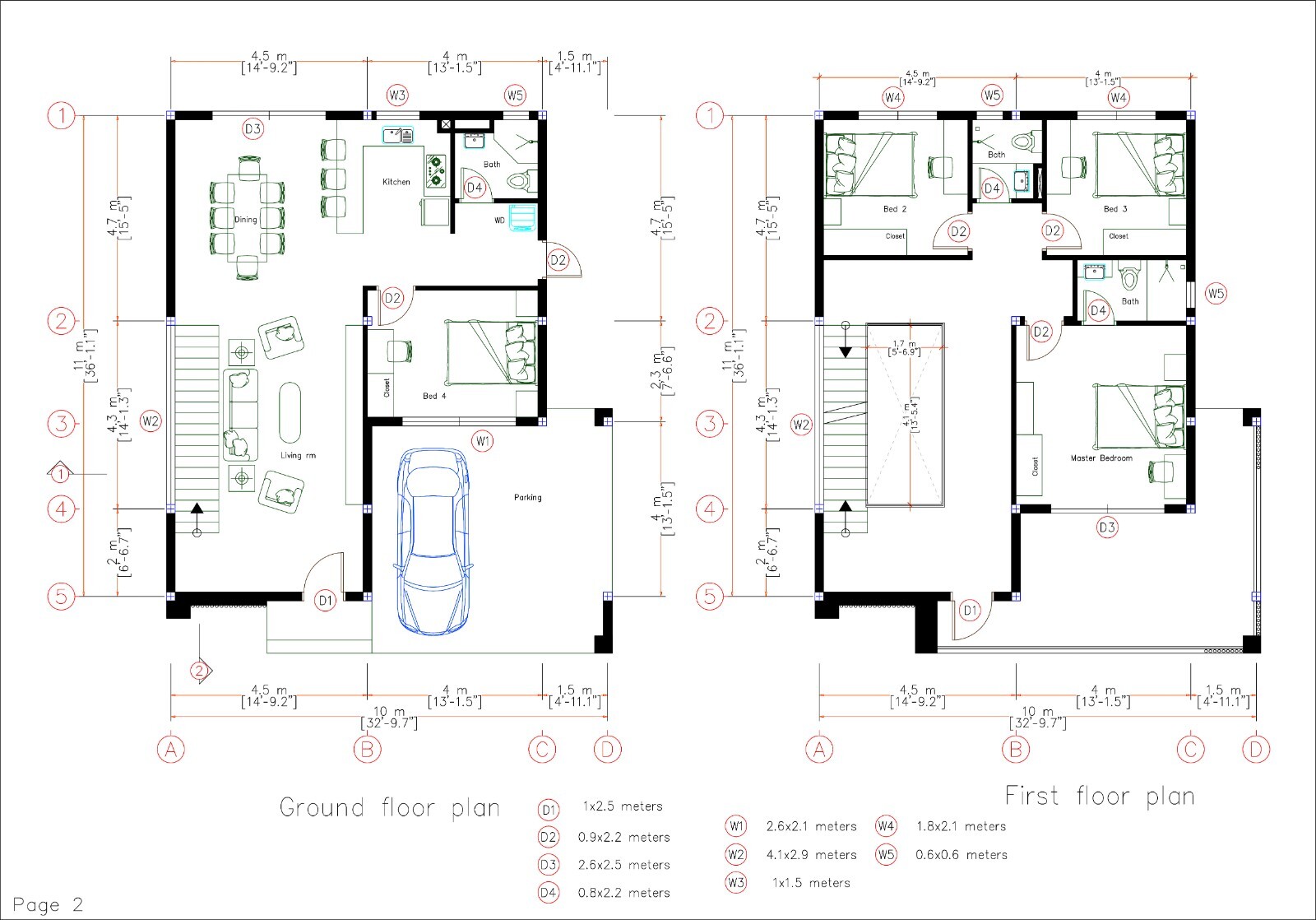29×36 Feet House Plans 8.5×11 Meter 4 Bed 3 Bath Terrace Roof PDF & A4 Hard Copy