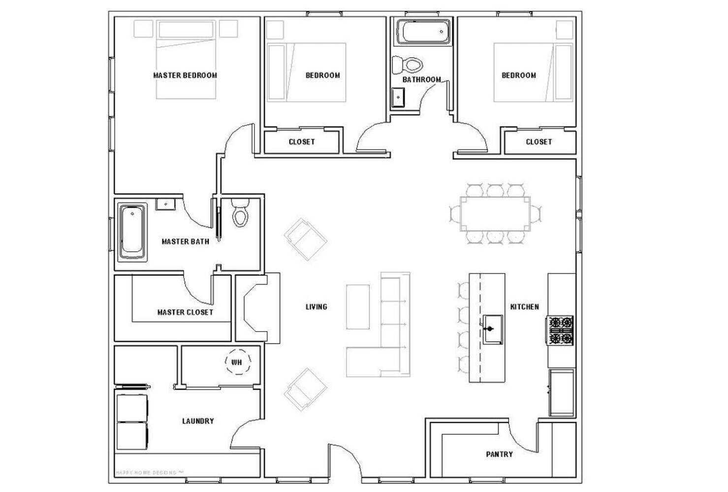 Spacious Cottage 3 bed 2 bath (40’x40′) Custom House Plans and Blueprints