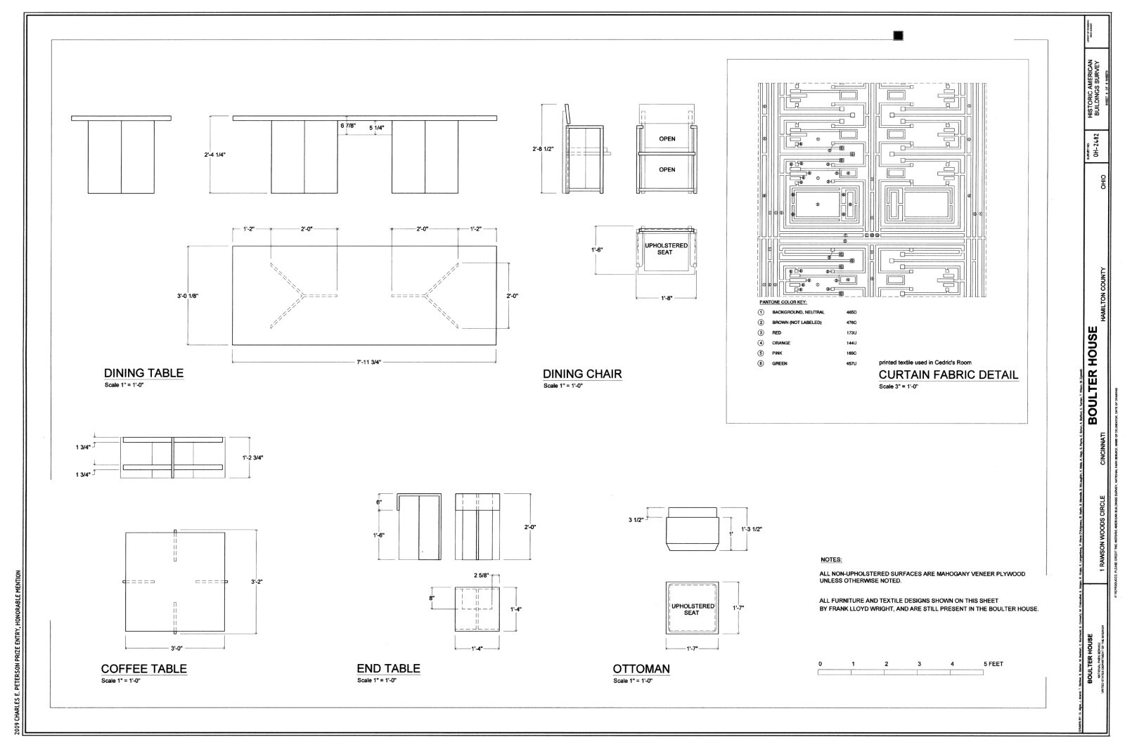 Frank Lloyd Wright, Midcentury Modern Boulter home, PRINTED architectural plans